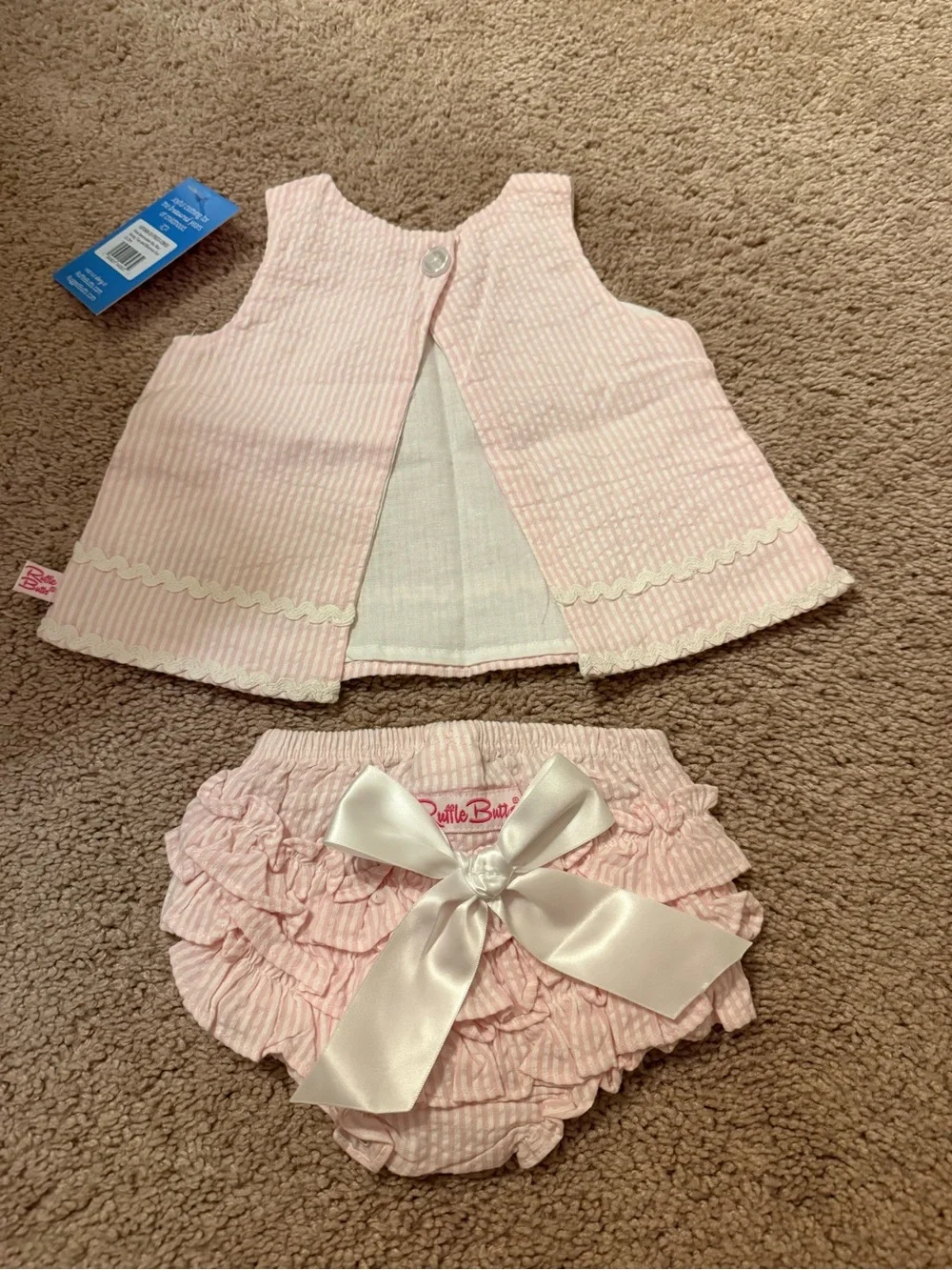 Ruffle Butts Pink Seersucker Top & Bloomers Set